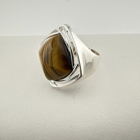 QVC Tigers Eye Ring Sterling Silver Modernist Cabochon Pyramid 925 Size 9 - Picture 8 of 15